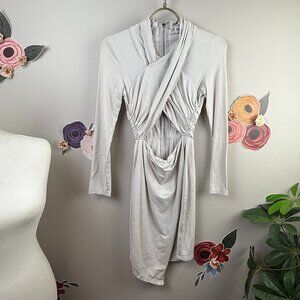 Tiger Mist Grey Abstract Cross Cut Mini Dress - Size - Small